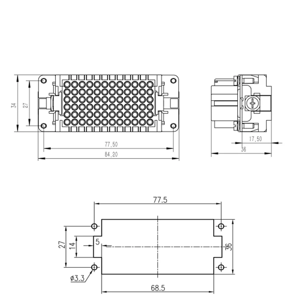 72X10A ÇOKLU PRİZ ÇEKİRDEK - 72P+E (KRİMP) teknik çizim