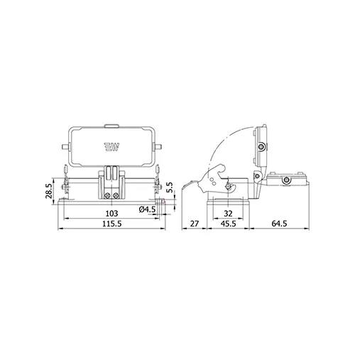 4/2x80/16A. ÇOKLU MAKİNE PRZ.(TEK METAL MANDALLI MENTEŞELİ KAPAK) teknik çizim