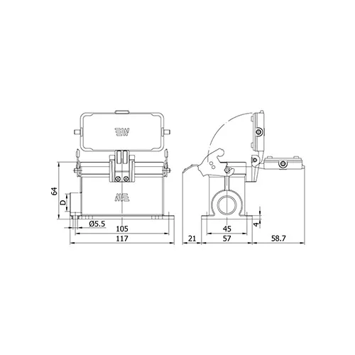 4/2x80/16A. ÇOKLU DUVAR FİŞİ (TEK METAL MANDALLI MENTEŞELİ KAPAK) teknik çizim